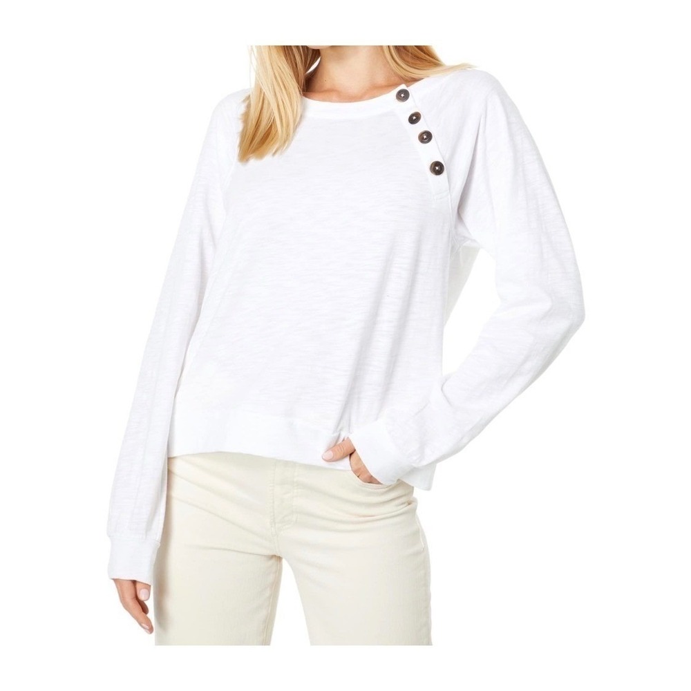 Lilla P White 100% Cotton Slub Button Shoulder Raglan Long Sleeve Top XS